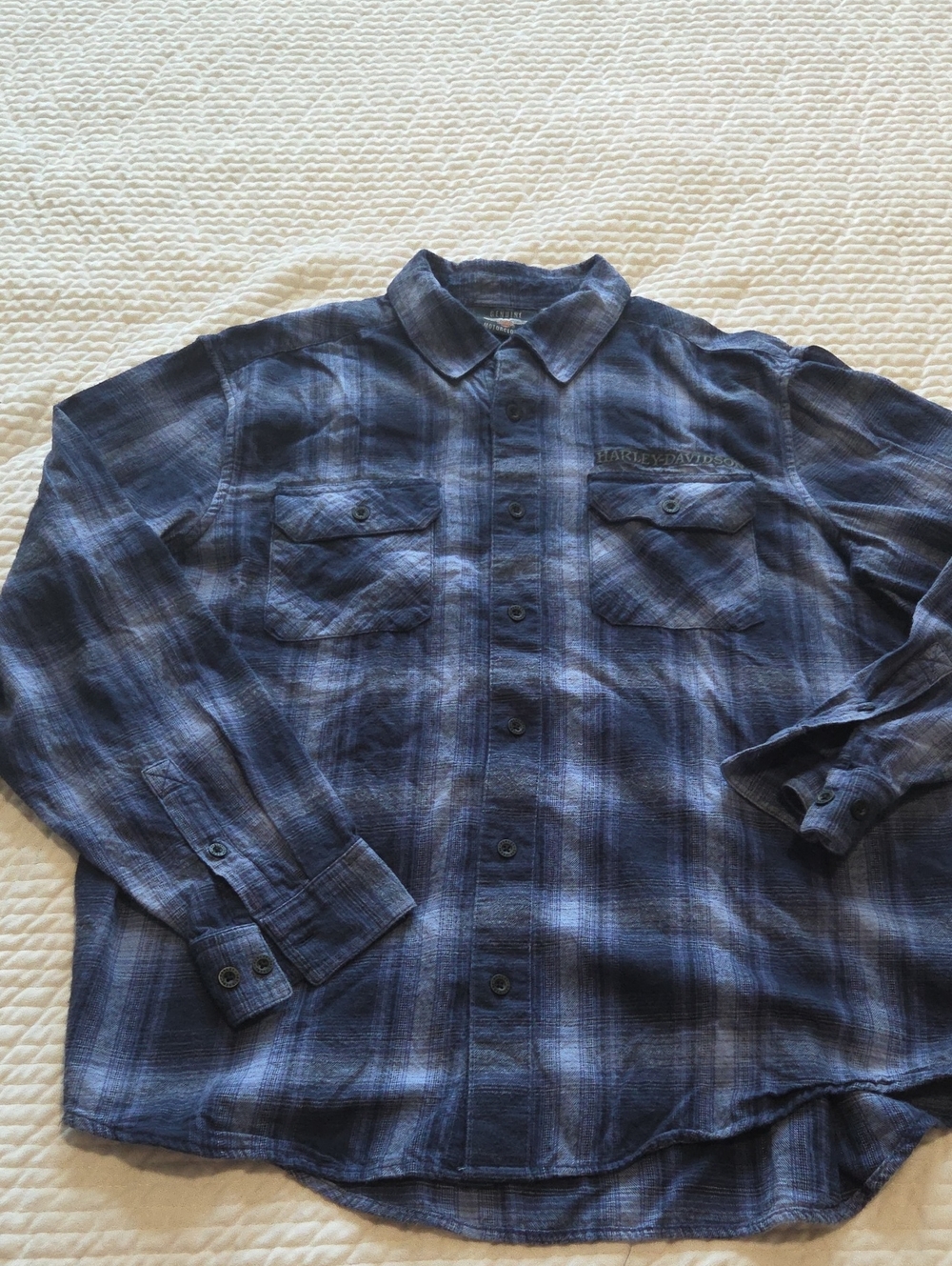 Harley-Davidson Blue Plaid Flannel Long-Sleeve Button Down Shirt